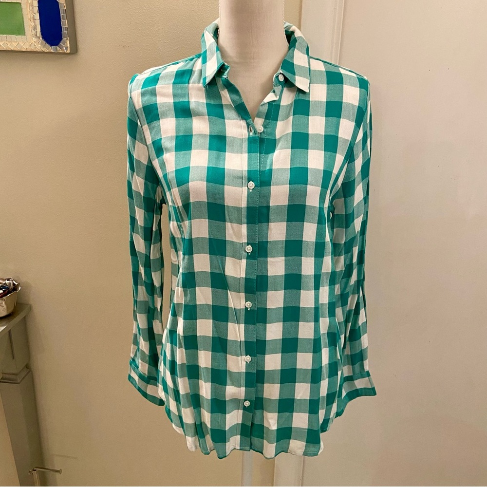 NWT Banana Republic Green and White Check Gingham Long Sleeve Button Down Shirt